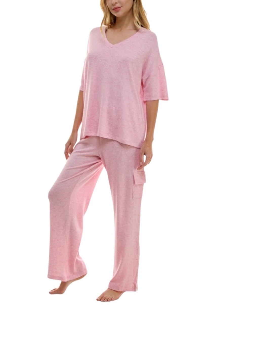 Roudelain Pajama Set L Pink Lounge Sleepwear Soft NWT - Picture 3 of 3